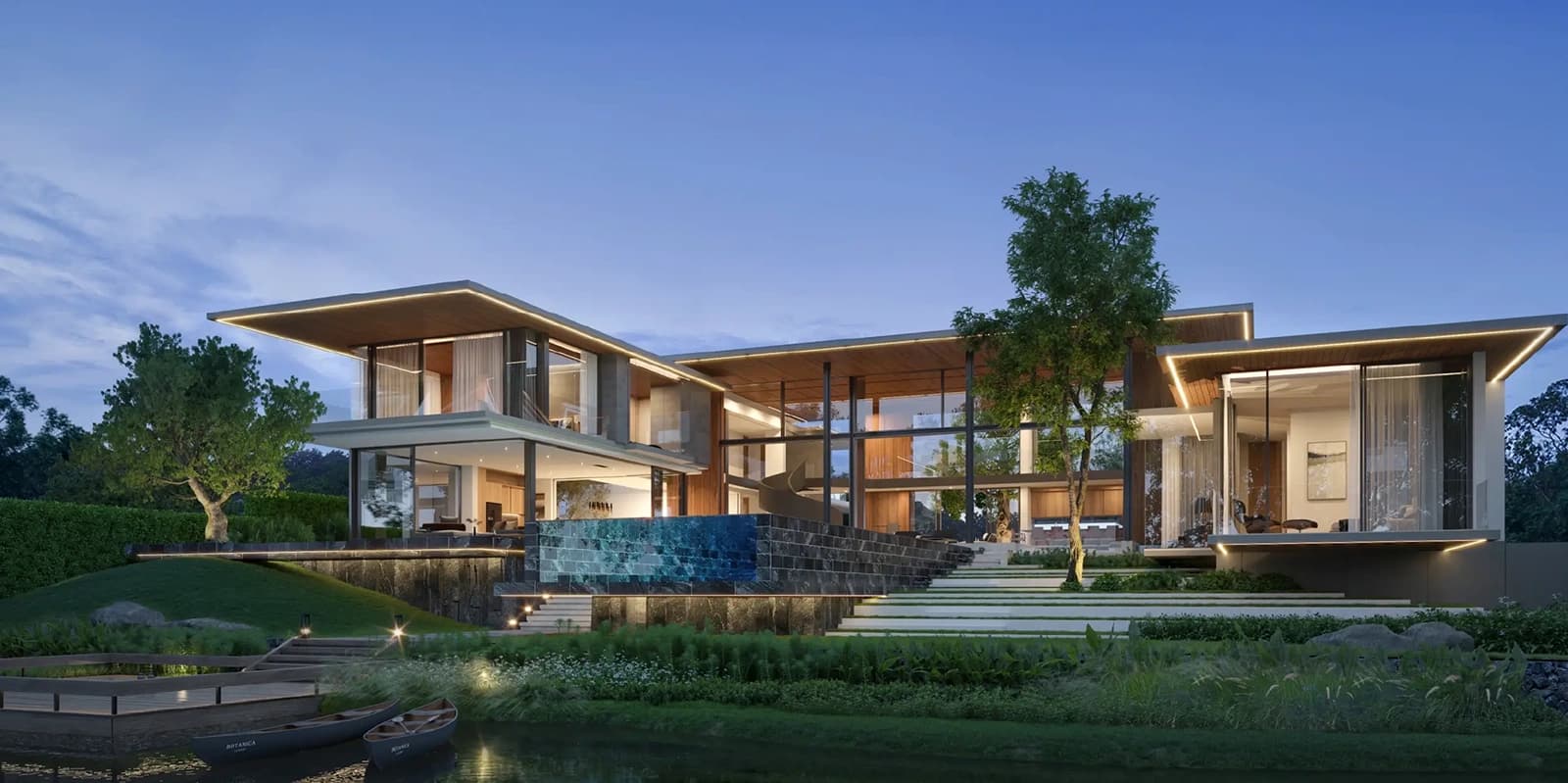 Forensic architectural view of Botanica Grand Residence featuring walled privacy and a private infinity pool in Bang Tao.