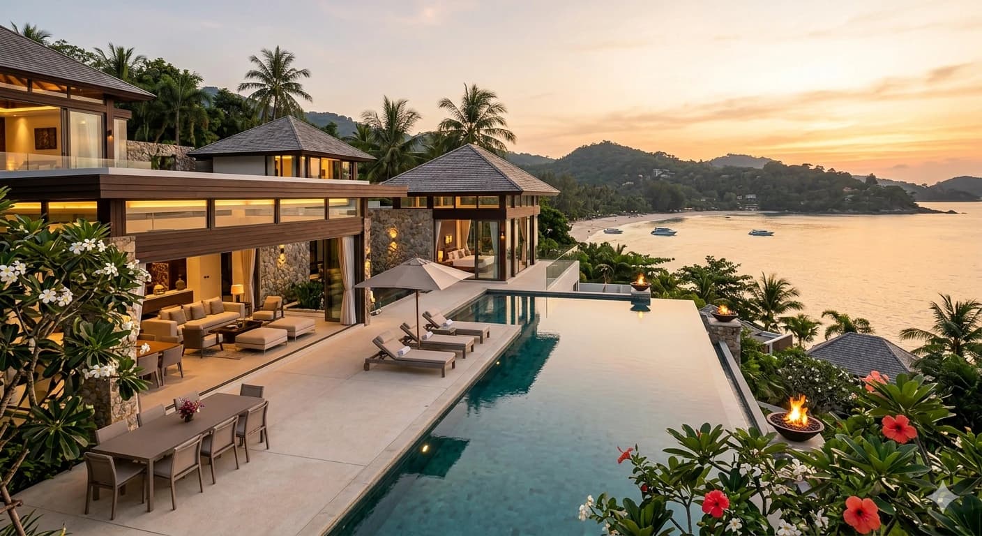 Forensic architectural view of The Regent Pool Villas showing 4-bedroom rental-optimized layout and smart home integration in Kamala.