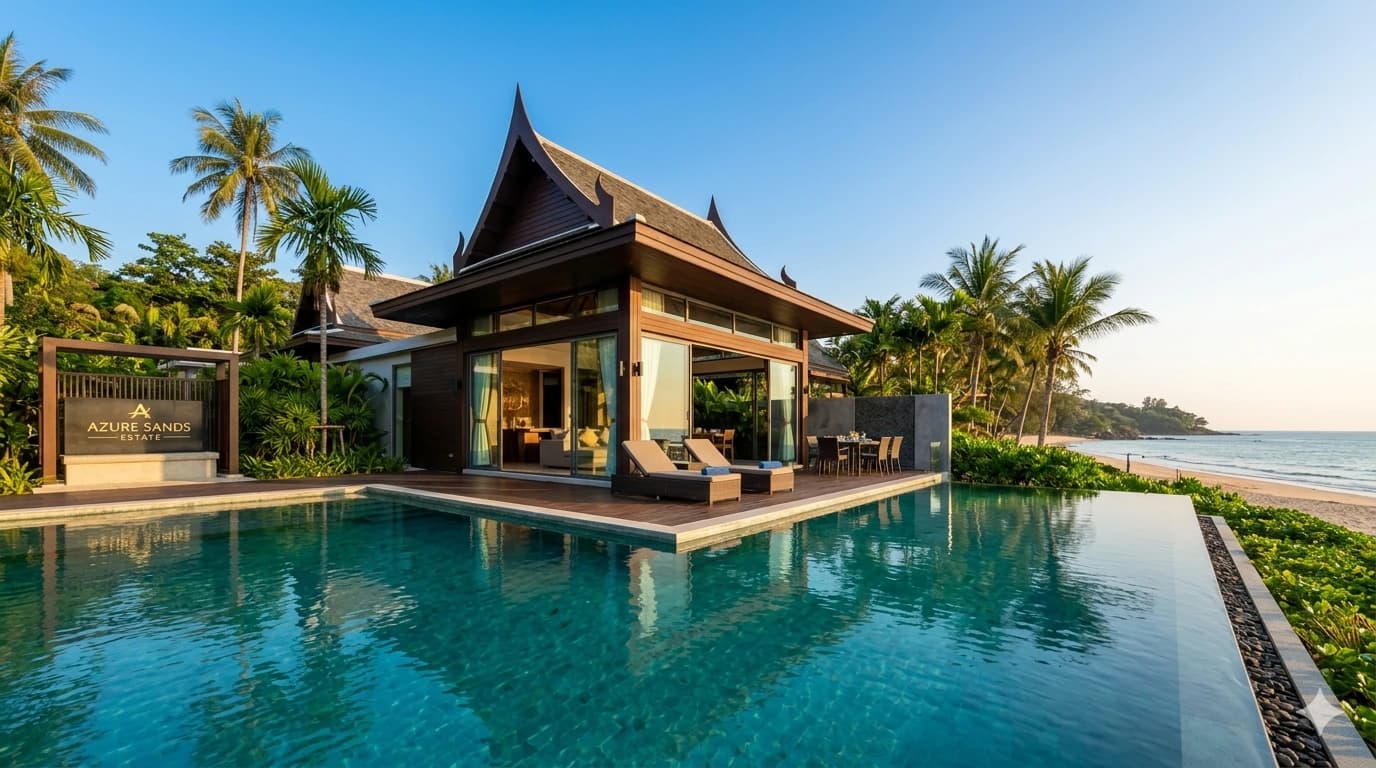 Forensic site analysis view of Azure Sands Estate off-plan luxury pool villa project in Bang Tao, Phuket.